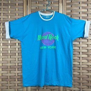 HARD ROCK Puffy Graphic Vintage 90s Hyper Wave Neon Cuff Sleeve Tshirt Skate Y2K